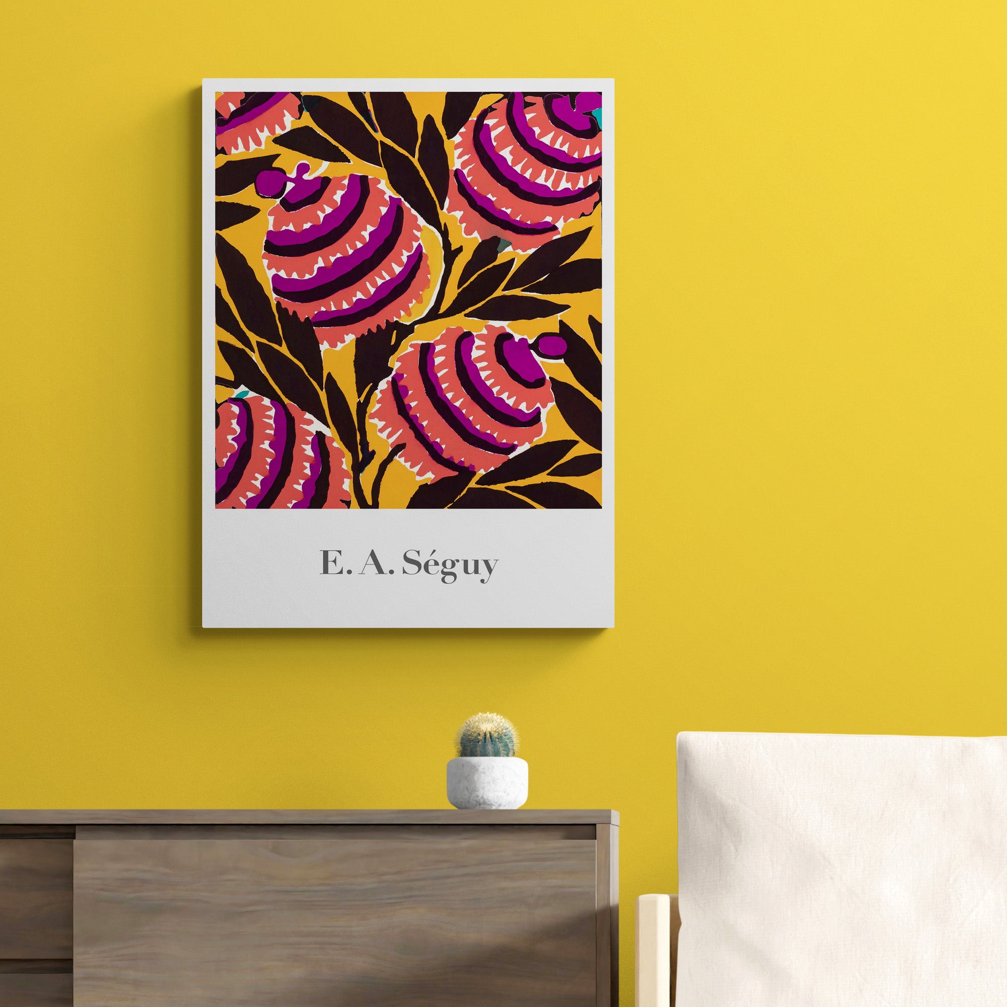 Red Yellow Flower Pattern - Vintage - by E. A. Seguy - Canvas Wall Art Framed Print - Various Sizes