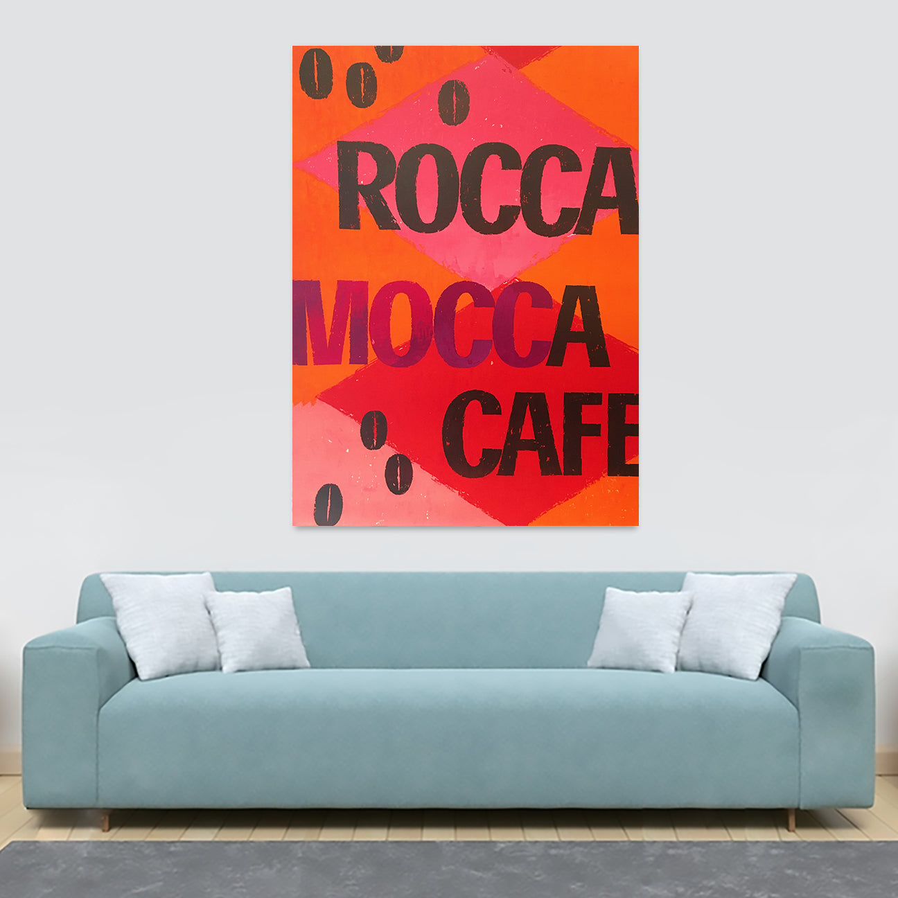 Rocca Mocca Cafe Typography Art - Canvas Wall Art Framed Print - Various Sizes