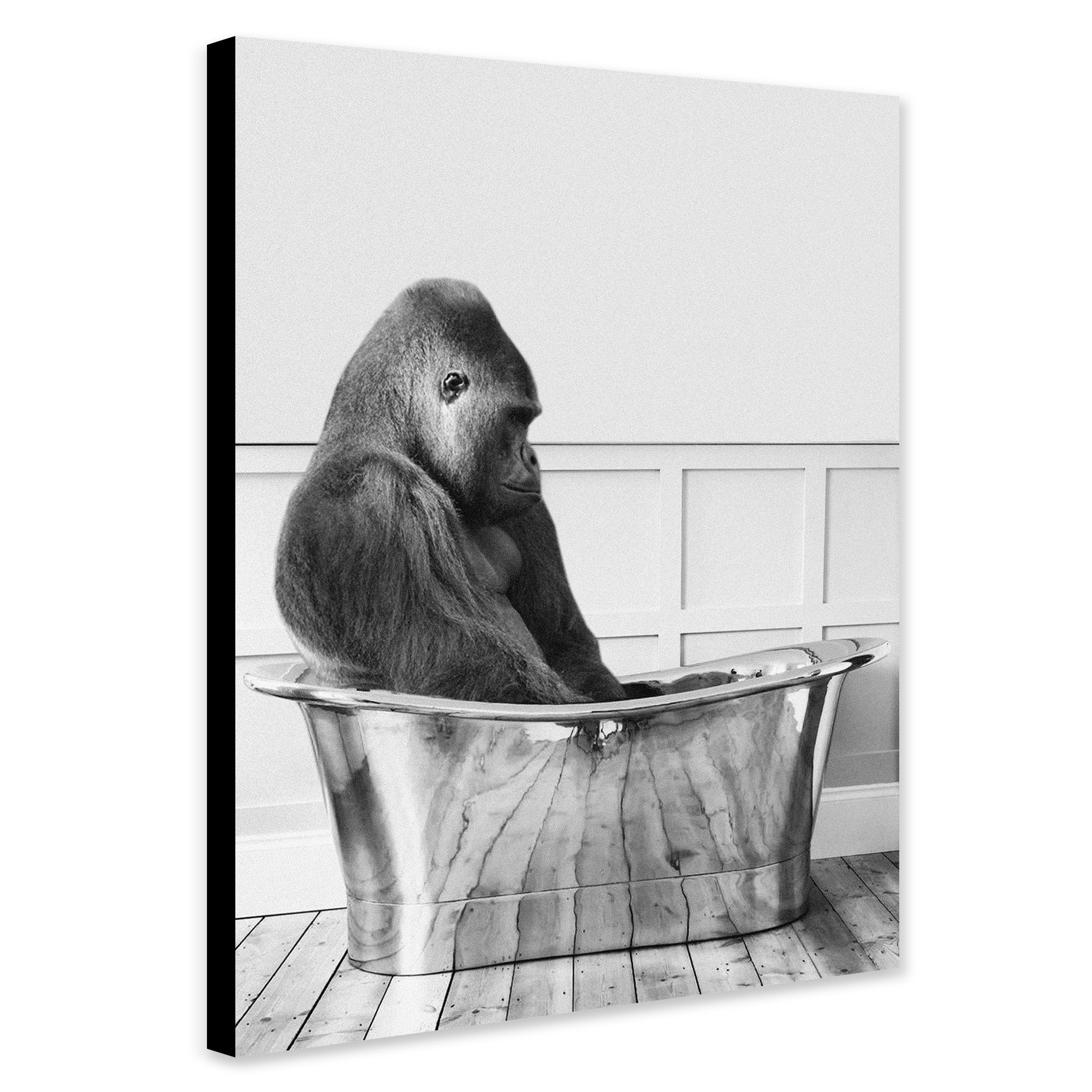 Gorilla In Bath - Funny Bathroom Wall Art - Canvas Wall Art Framed Print - Various Sizes