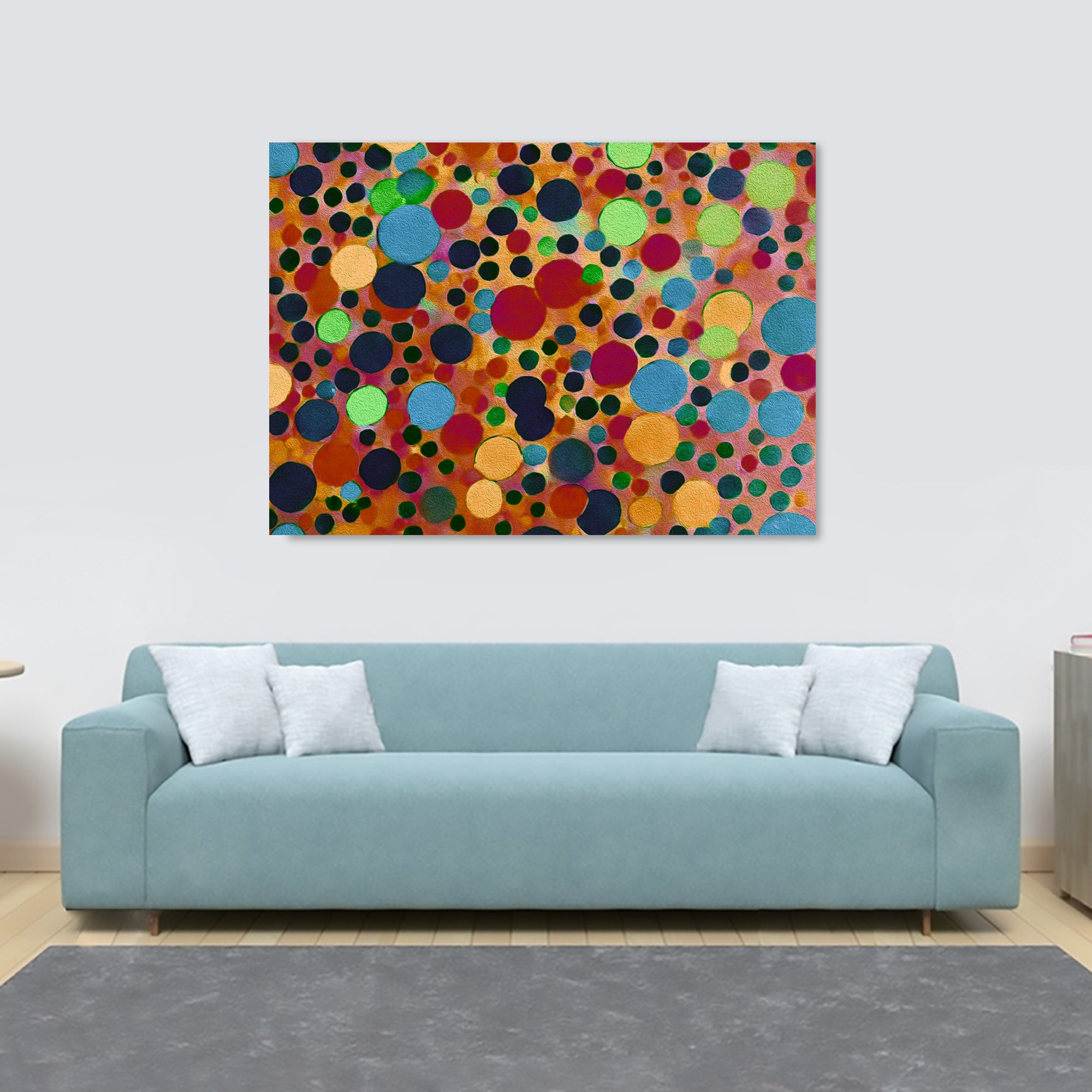 Colourful Dots - Blue - Red - Yellow Abstract Wall Art - Canvas Wall Art Framed Print - Various Sizes