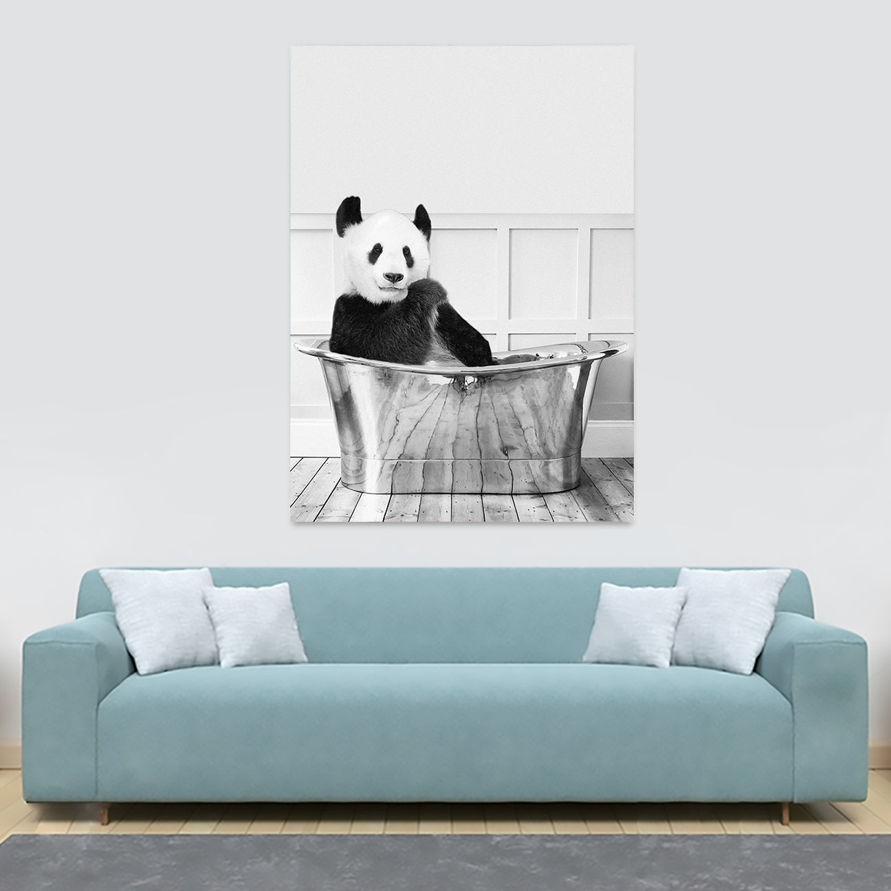 Panda In Bath - Funny Bathroom Wall Art - Canvas Wall Art Framed Print - Various Sizes