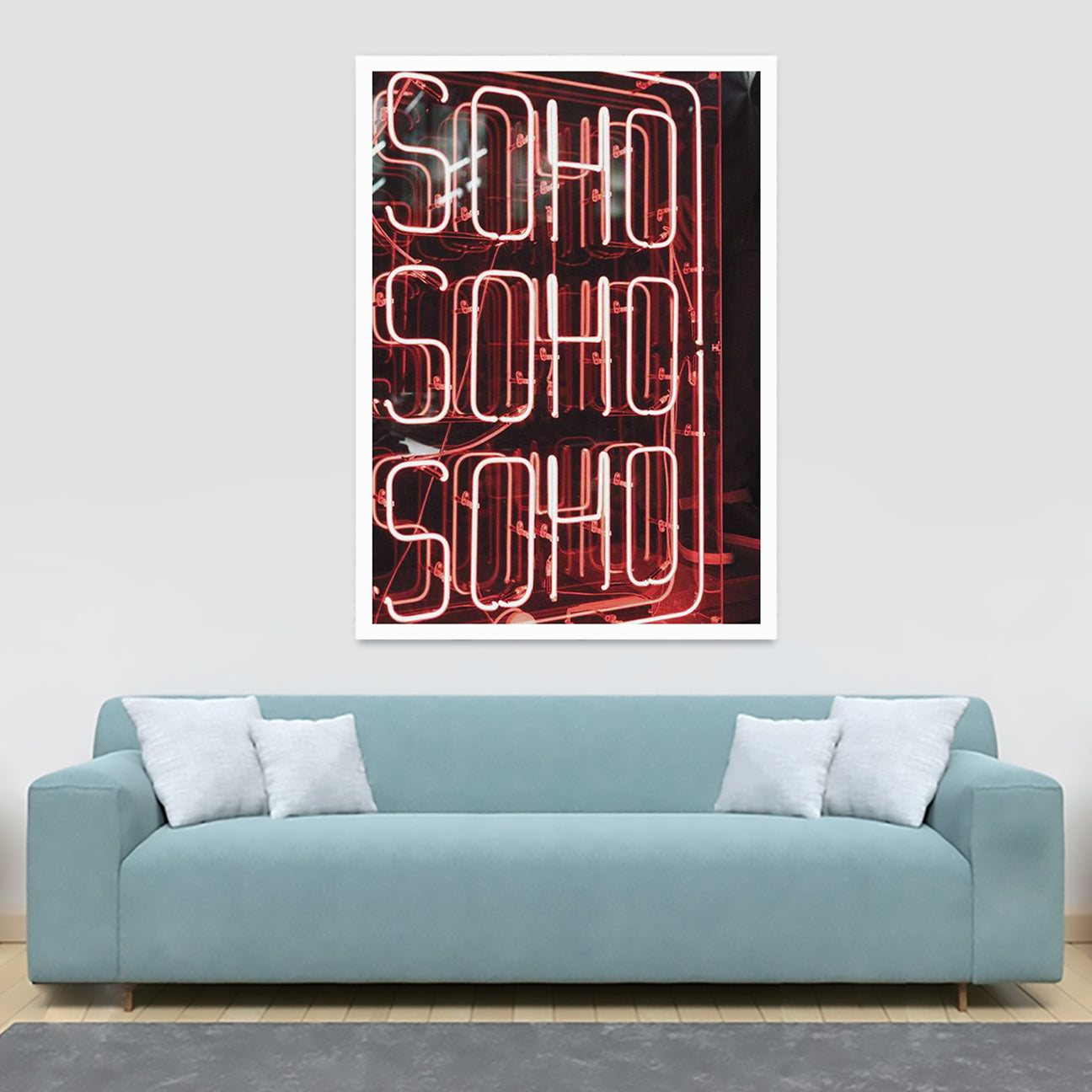 Soho Neon Street Art - Canvas Wall Art Framed Print - Various Sizes