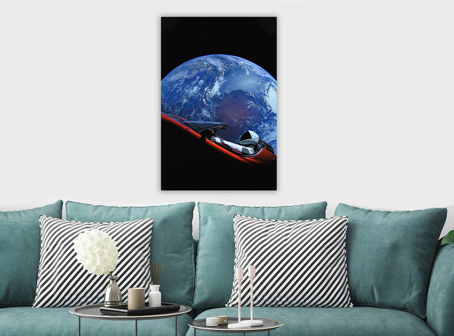 SpaceX Starman - Tesla Roadster - Canvas Wall Art Framed Print - Various Sizes