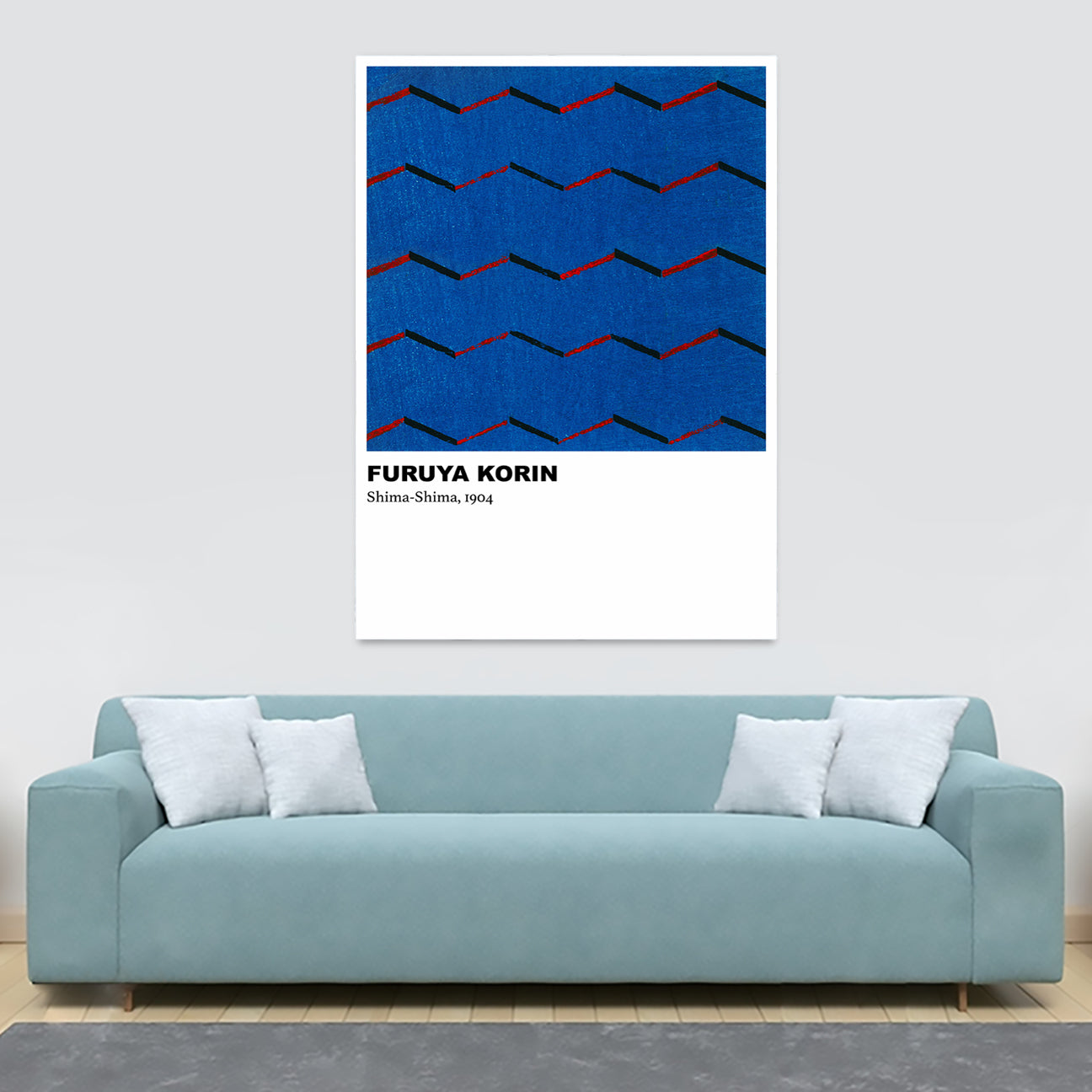 Shima-Shima Blue Pattern by Furuya Korin (1904) - Abstract - Canvas Wall Art Framed Print - Various Sizes