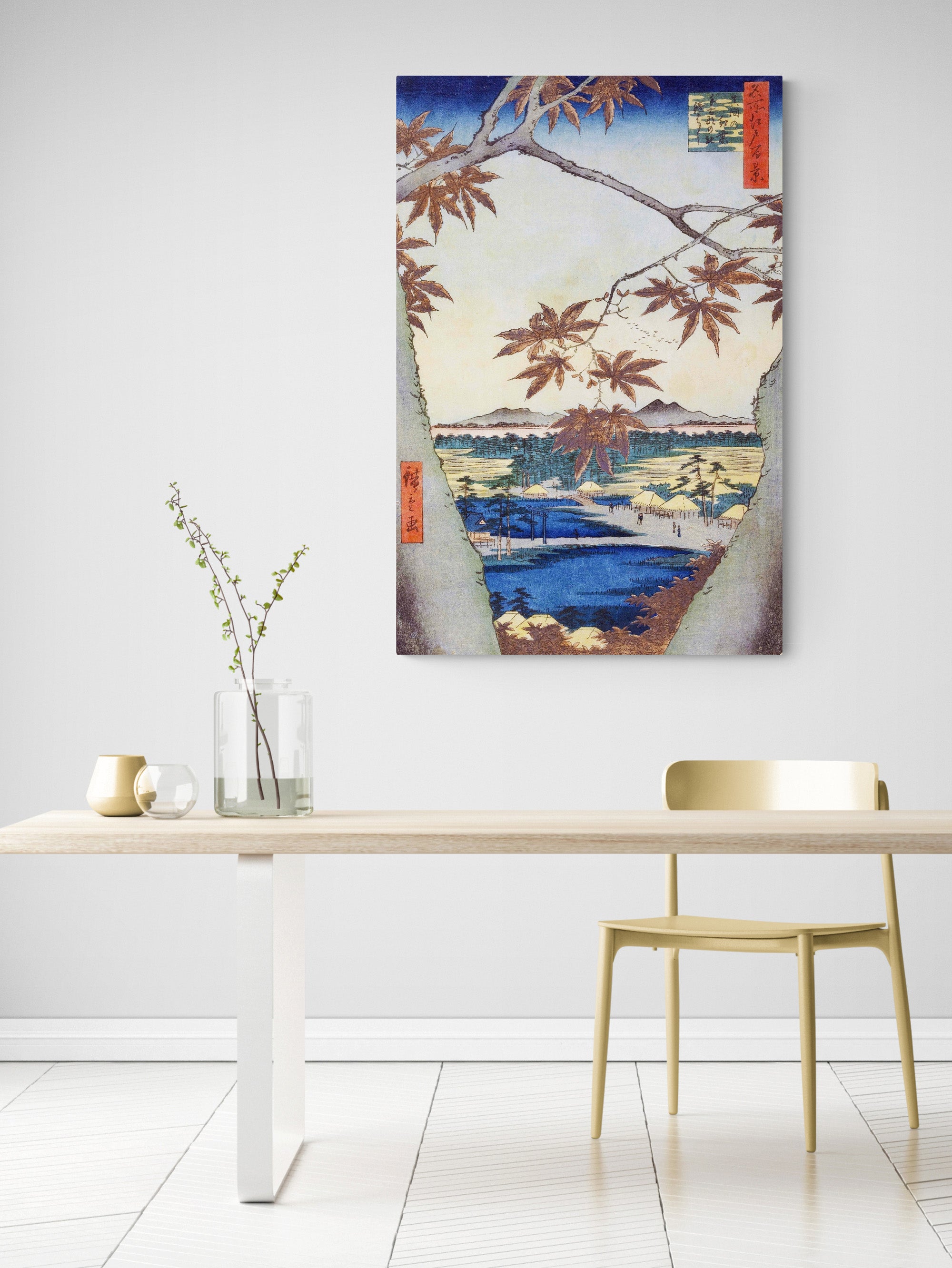 The Maple Leaves of Mama Tekona shrine by Utagawa Hiroshige - Canvas Wall Art Framed Print - Various Sizes