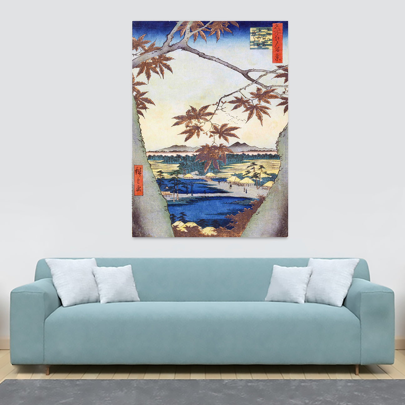 The Maple Leaves of Mama Tekona shrine by Utagawa Hiroshige - Canvas Wall Art Framed Print - Various Sizes