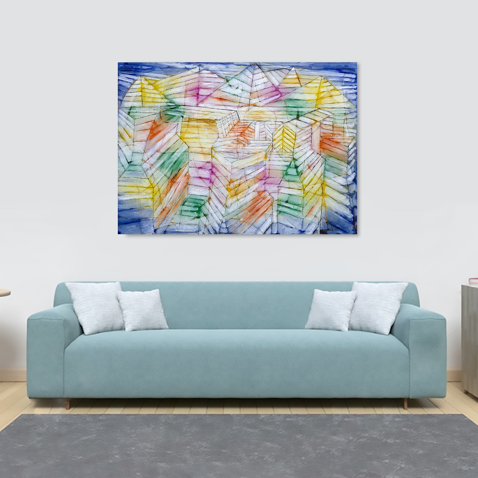 Theater Mountain Construction Abstract Art by Paul Klee - Canvas Wall Art Framed Print - Various Sizes