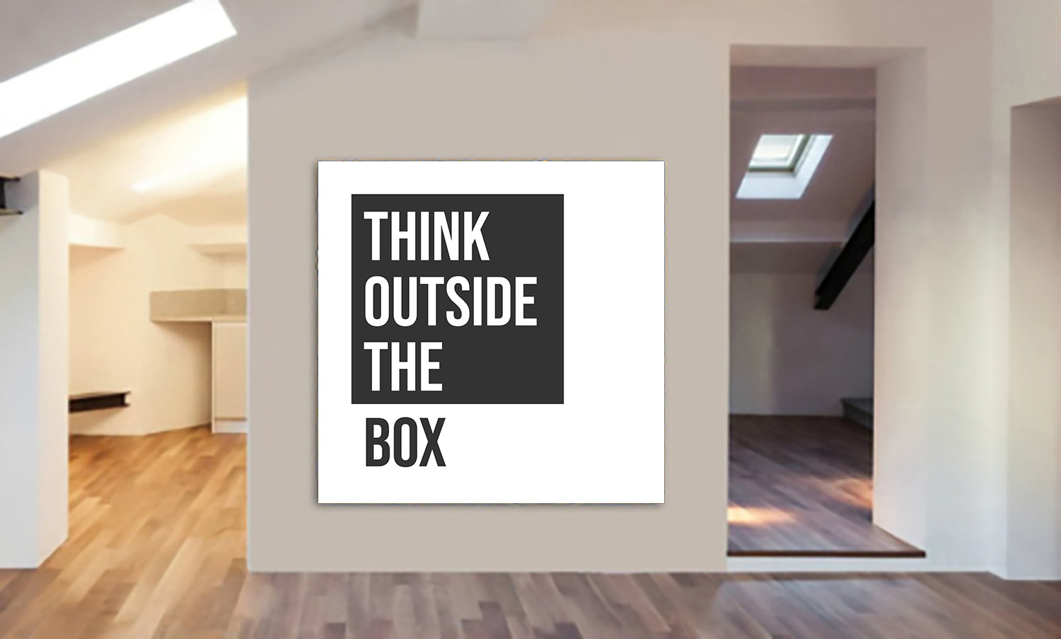 Think Outside the Box dark - Typographic Art - Canvas Wall Art Framed Print - Various Sizes