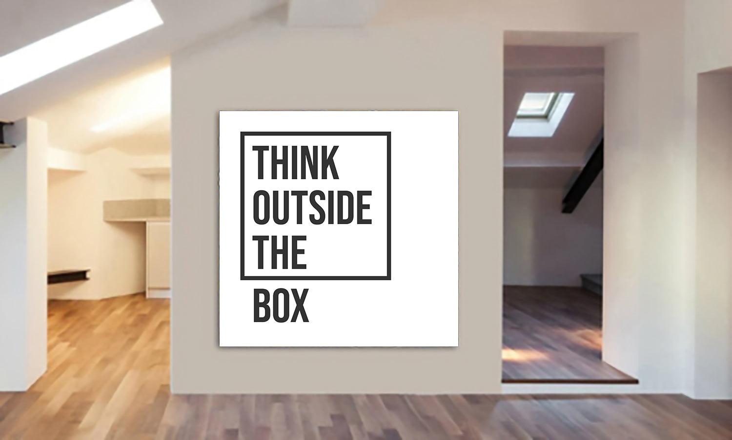 Think Outside the Box light - Typographic Art - Canvas Wall Art Framed Print - Various Sizes