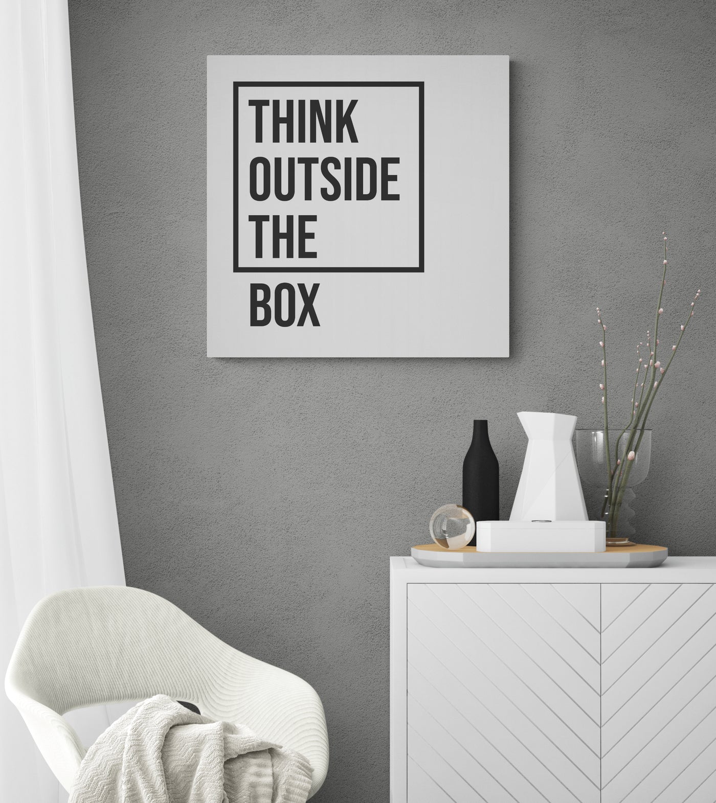 Think Outside the Box light - Typographic Art - Canvas Wall Art Framed Print - Various Sizes