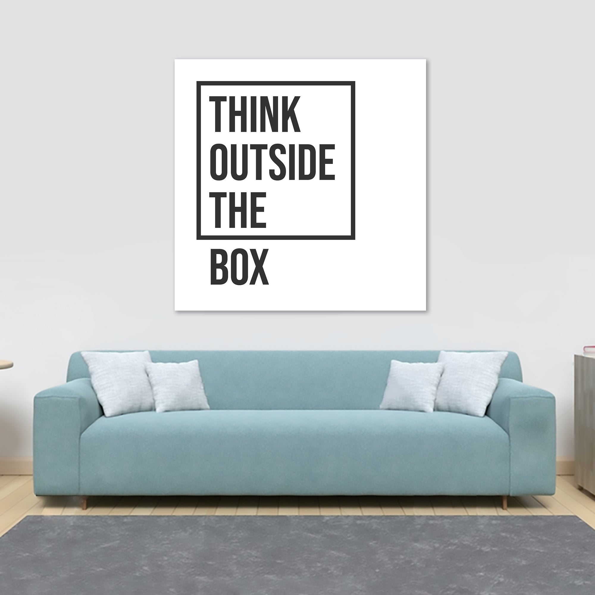 Think Outside the Box light - Typographic Art - Canvas Wall Art Framed Print - Various Sizes