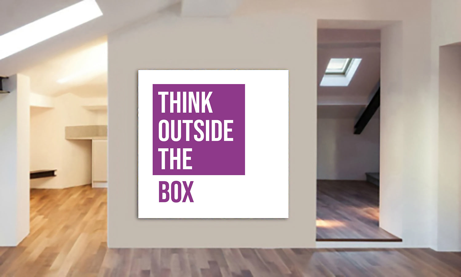Think Outside the Box purple - Typographic Art - Canvas Wall Art Framed Print - Various Sizes