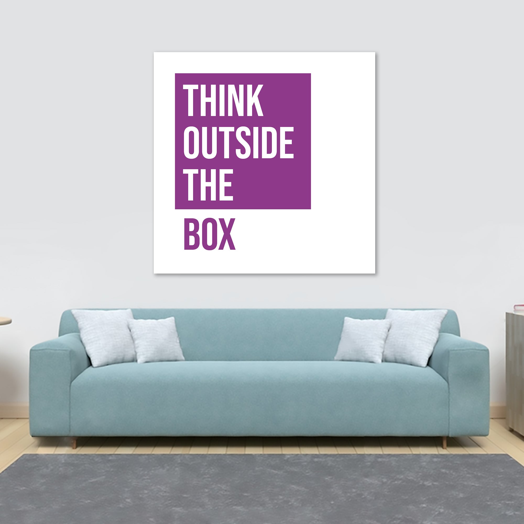 Think Outside the Box purple - Typographic Art - Canvas Wall Art Framed Print - Various Sizes