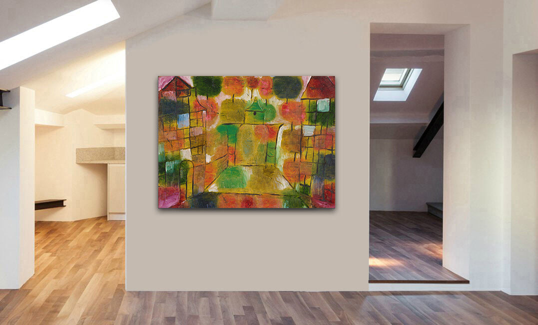 Tree and Architecture - Rhythms By Paul Klee - Canvas Wall Art Framed Print - Various Sizes