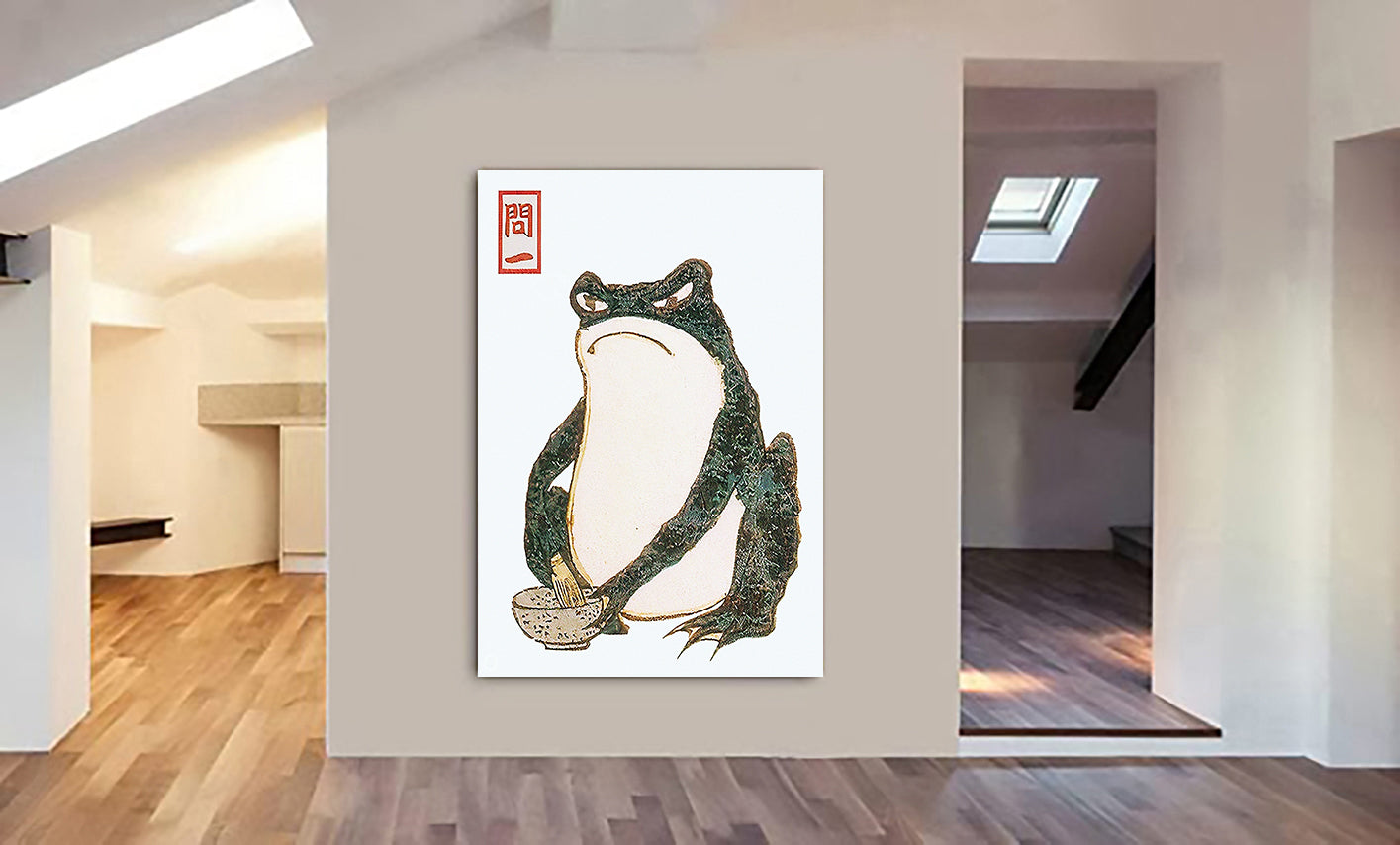 Vintage Angry Frog - Japanese Art by Matsumoto Hoji - Canvas Wall Art Framed Print - Various Sizes