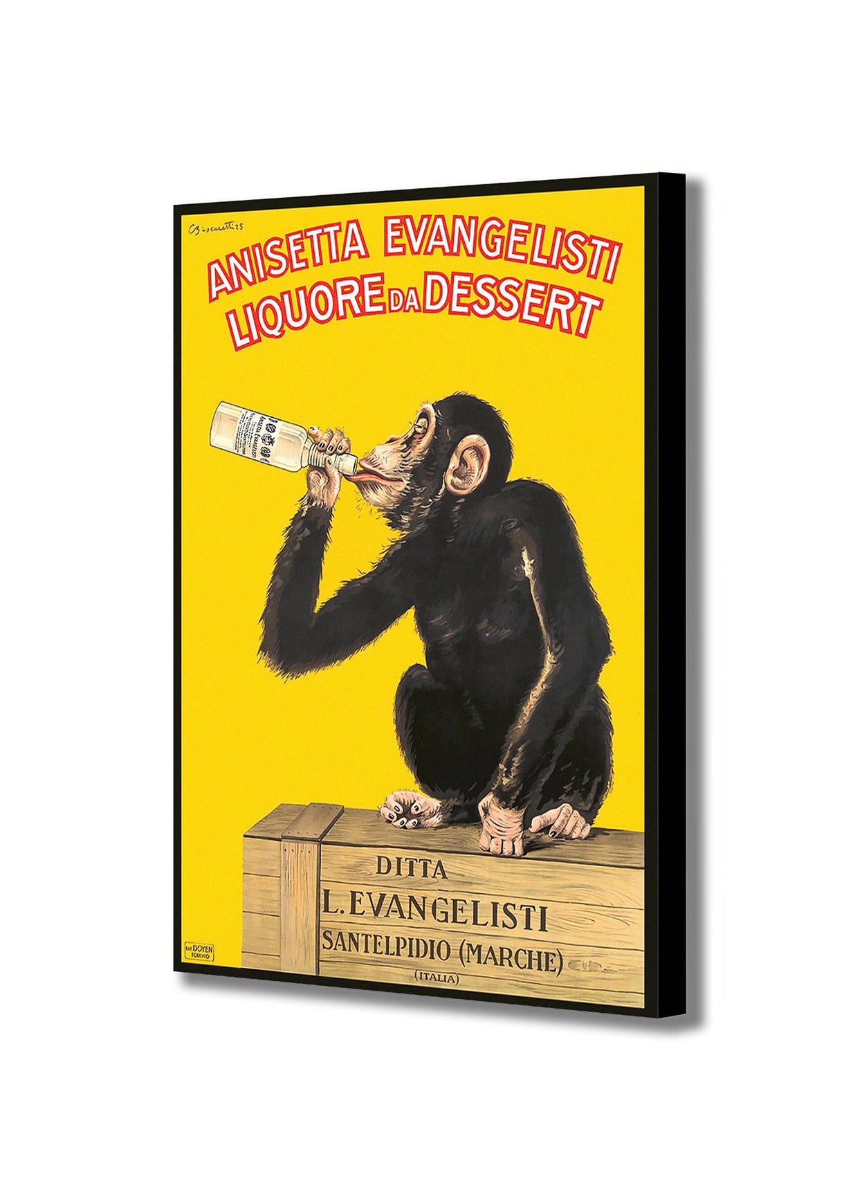 Vintage French Advertising Art Monkey Drinking 1925 - Canvas Wall Art Framed Print - Various Sizes