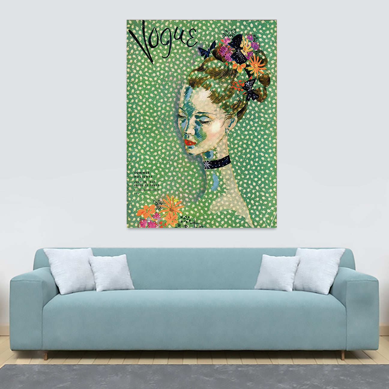 Vogue Cover Vintage Art Deco - 1935 - Female - Green - Canvas Wall Art Framed Print - Various Sizes