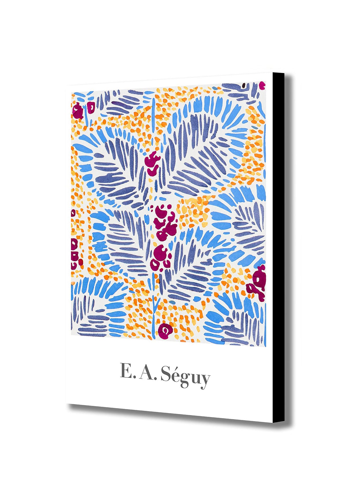 Yellow Blue Flower Pattern - Vintage - by E. A. Seguy - Canvas Wall Art Framed Print - Various Sizes