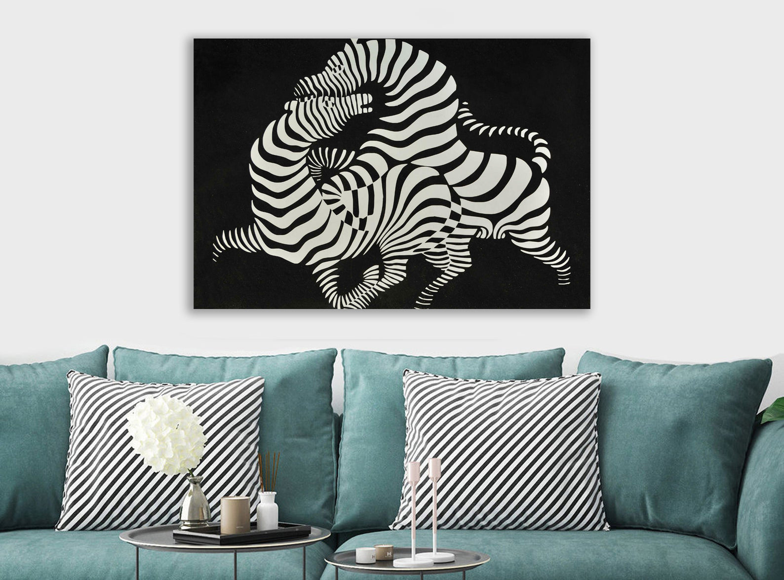 Zebras Abstract by Victor Vasarely - Canvas Wall Art Framed Print - Various Sizes