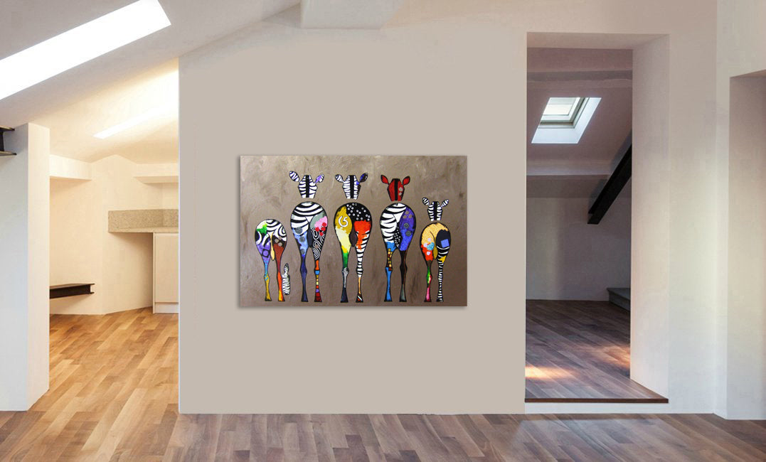 Zebra Abstract Colourful - Canvas Wall Art Framed Print - Various Sizes