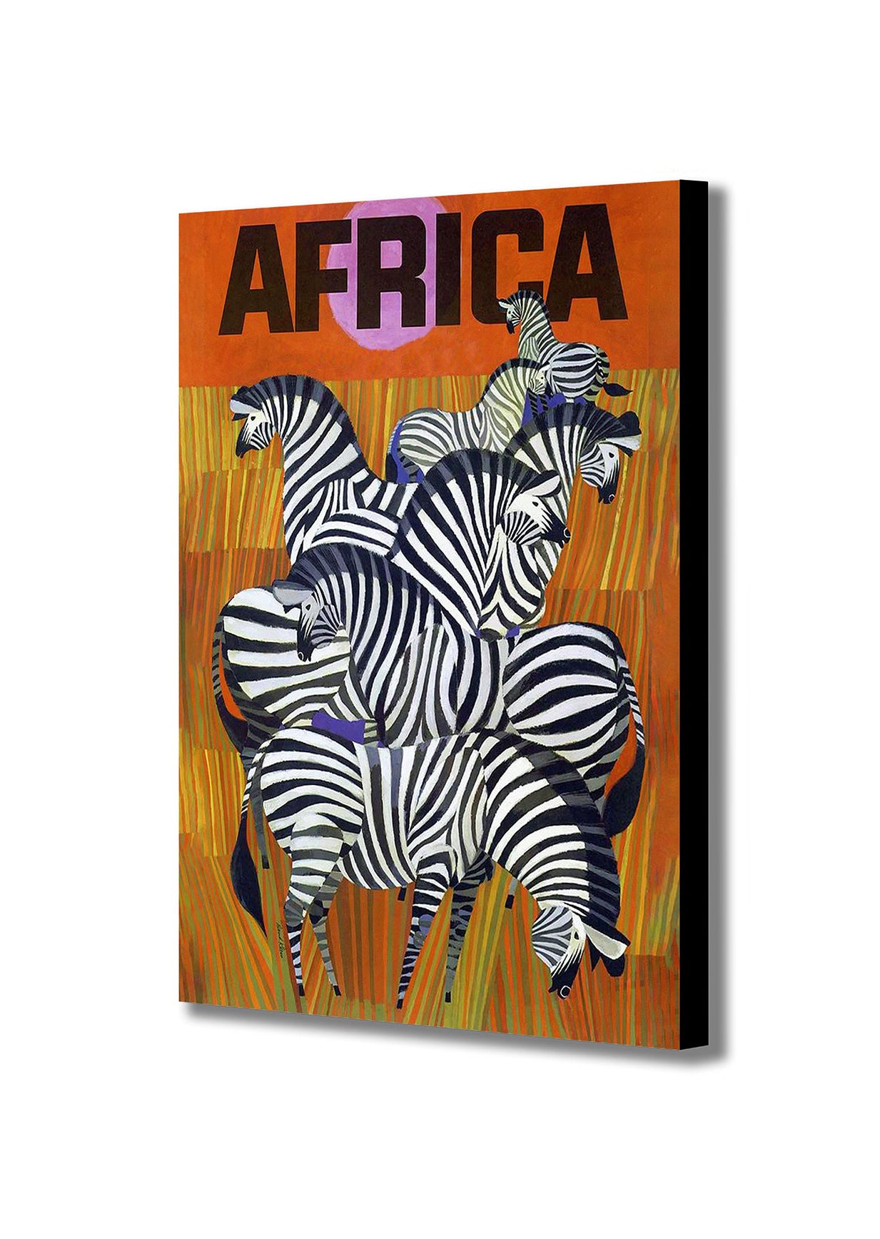 Zebras - Africa Vintage Travel Art - Canvas Wall Art Framed Print - Various Sizes