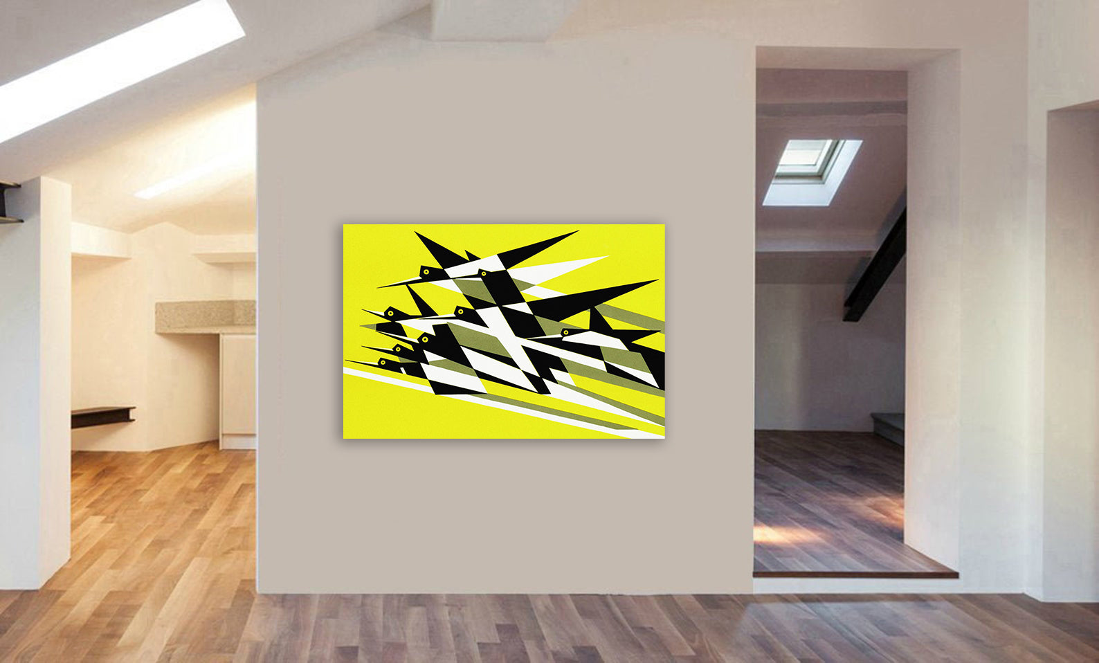 Bird Flight - Yellow - Kauffer - Canvas Wall Art Framed Print - Various Sizes