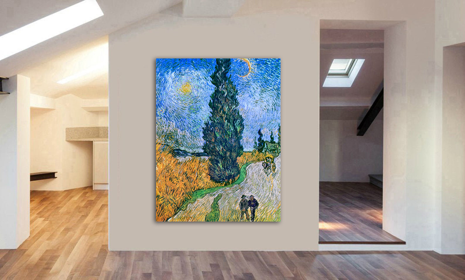Road with Cypress and Star by Vincent van Gogh - Canvas Wall Art Framed  Print -Various Sizes