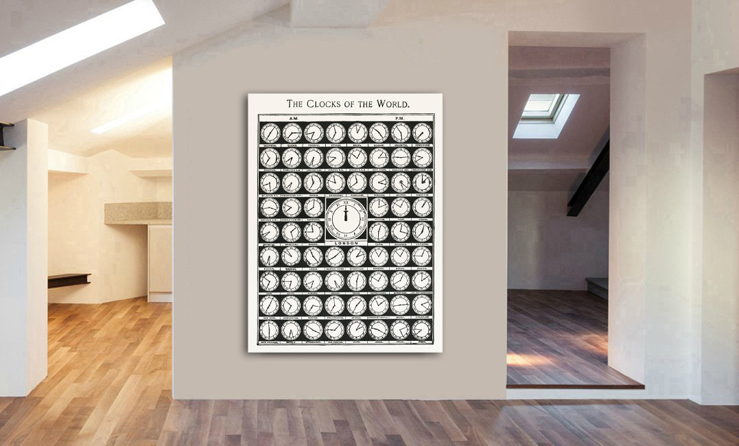 Clocks Of The World - Vintage - Canvas Wall Art Framed Print - Various Sizes