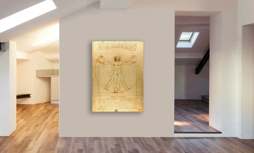 Vitruvian Man by Leonardo da Vinci - Canvas Wall Art Framed Print. Various Sizes
