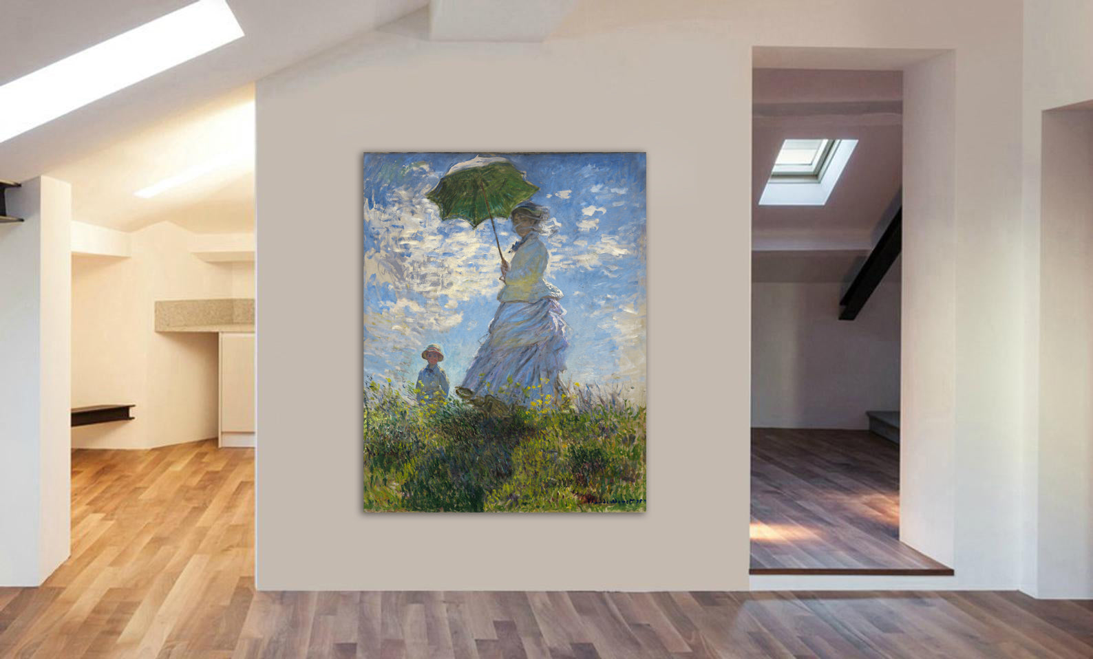 Woman with a Parasol, Madame Monet and Her Son by Claude Monet - Canvas Wall Art Framed Print - Various Sizes