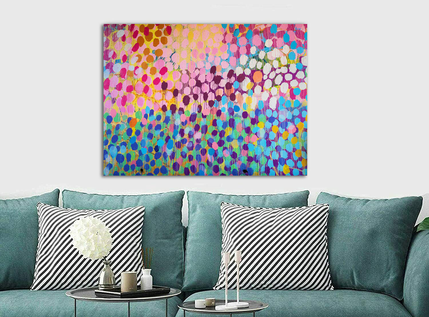 Graffiti Multi-Coloured Dots - Canvas Wall Art Framed Print - Various Sizes