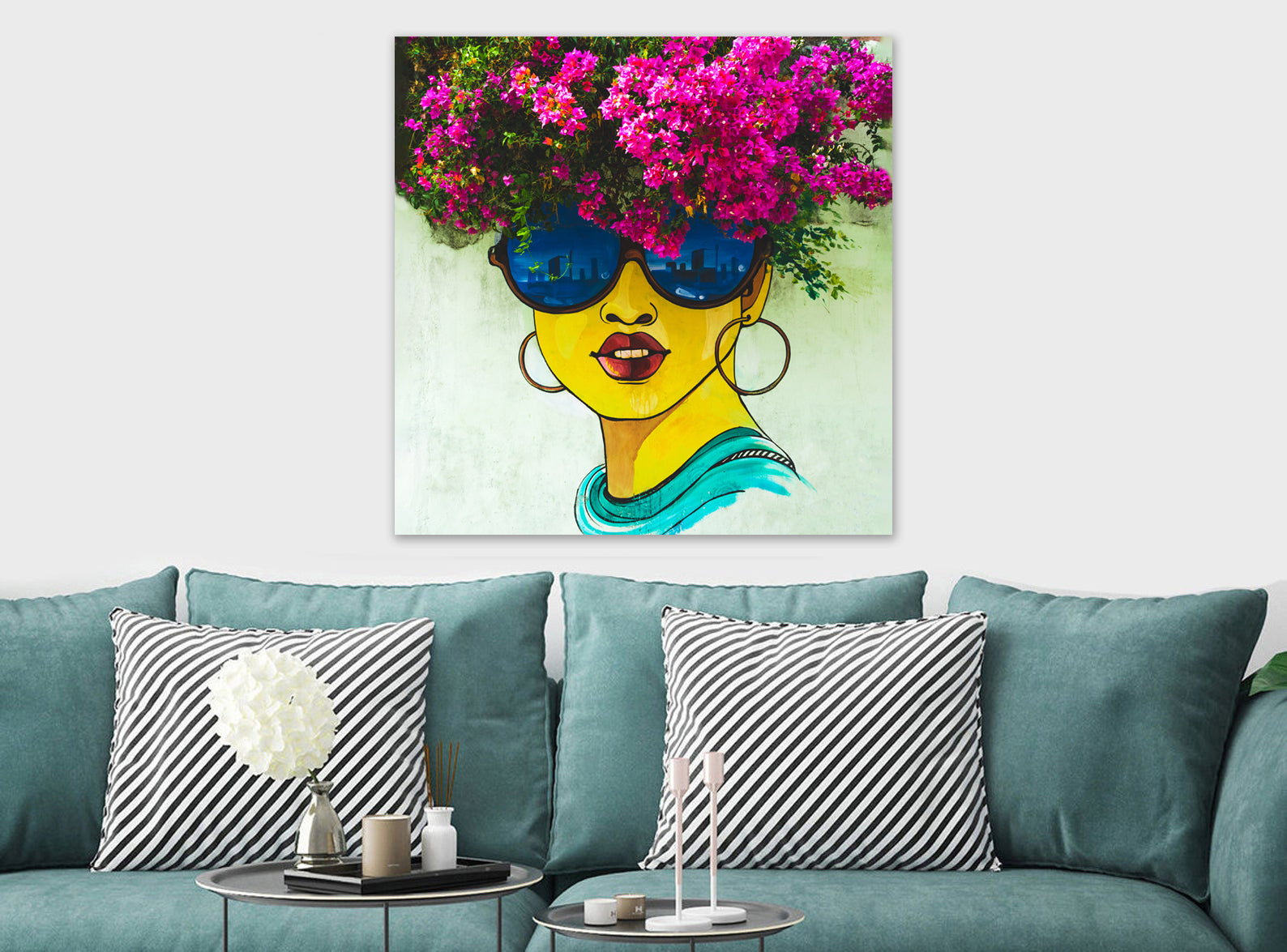 Graffiti Flower Hair - Street Art - Canvas Framed Wall Print - Various Sizes