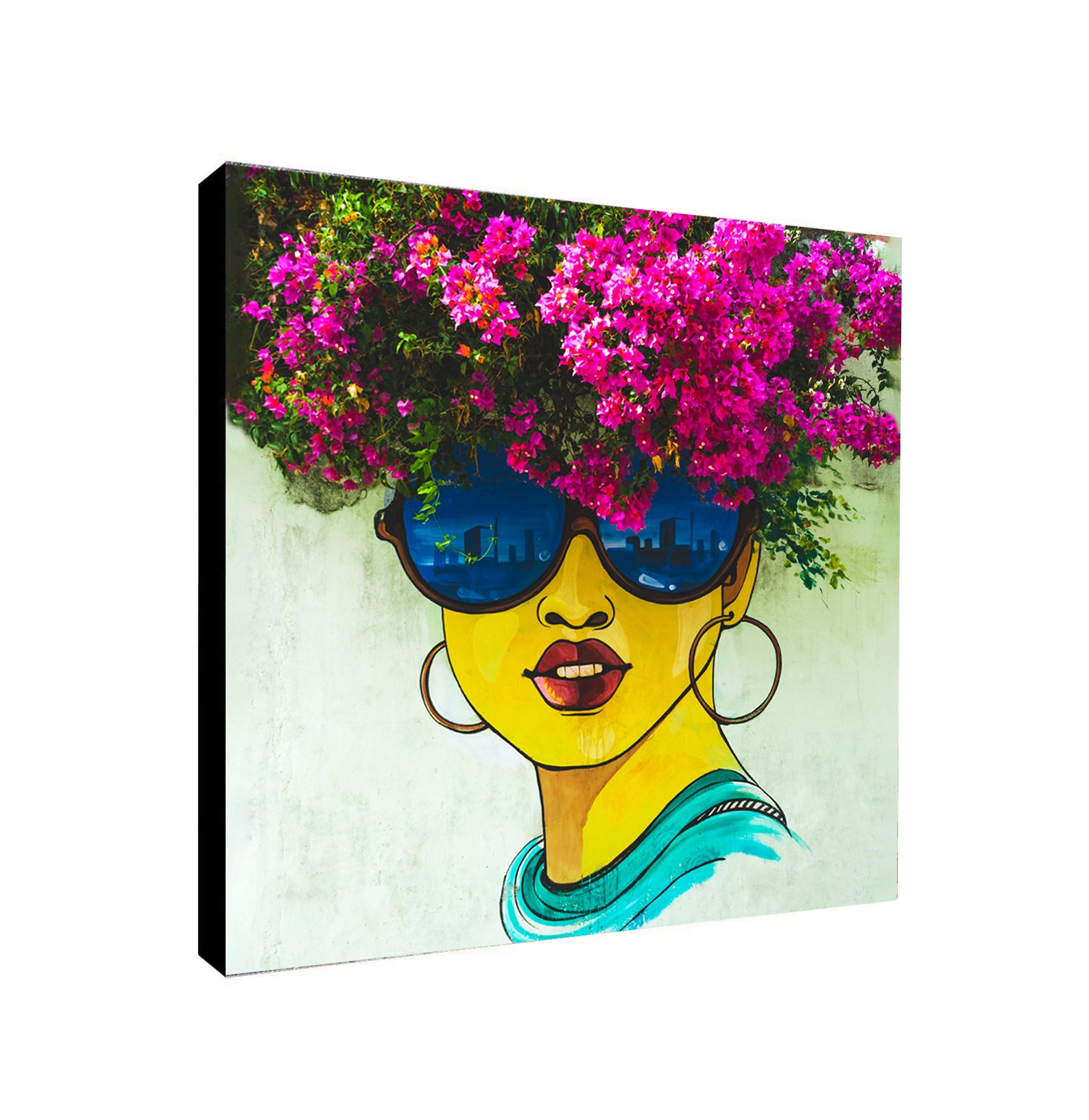 Graffiti Flower Hair - Street Art - Canvas Framed Wall Print - Various Sizes