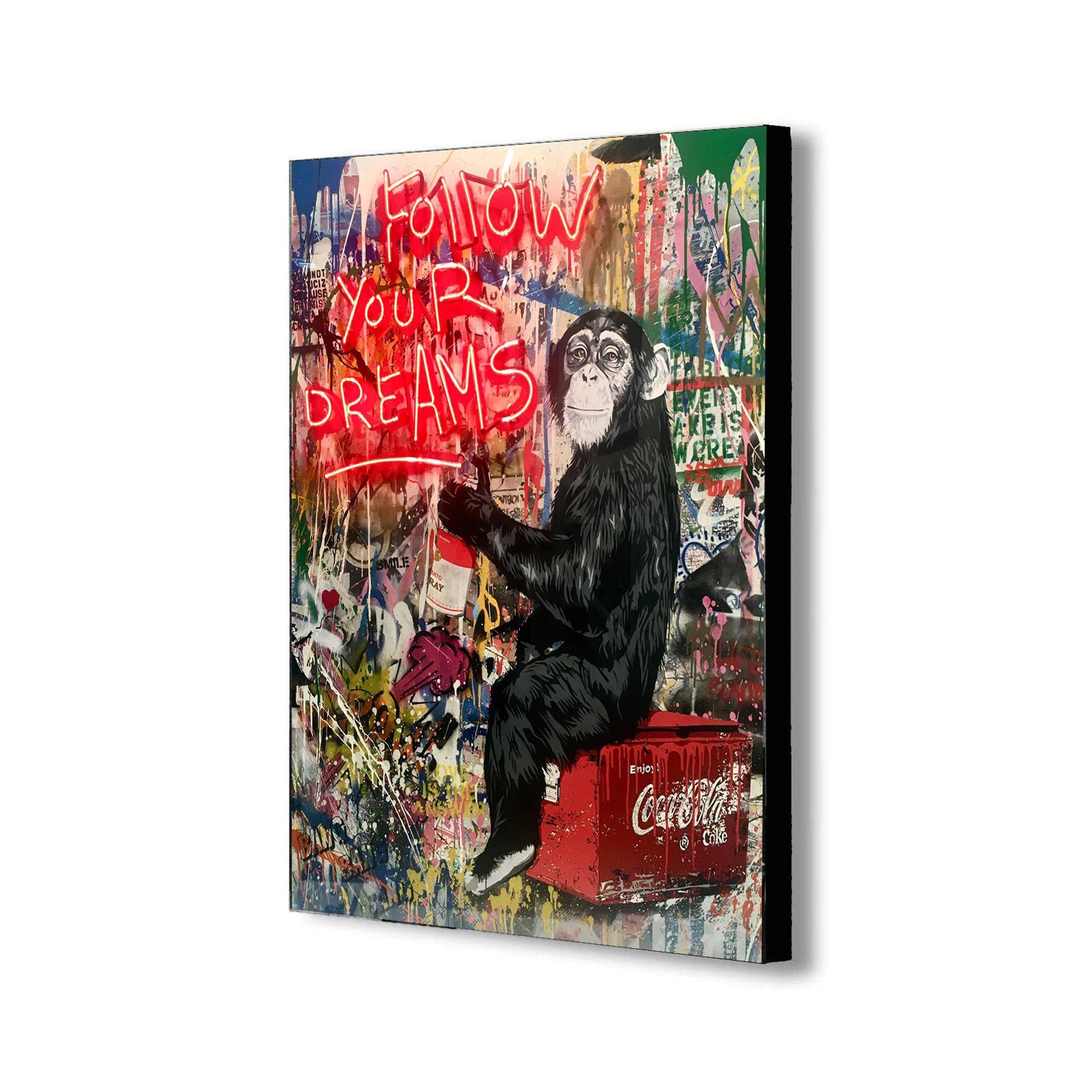 Follow Your Dreams - Monkey - Banksy - Canvas Wall Art Framed Print - Various Sizes - Canvas Wall Art Framed Print- Various Sizes