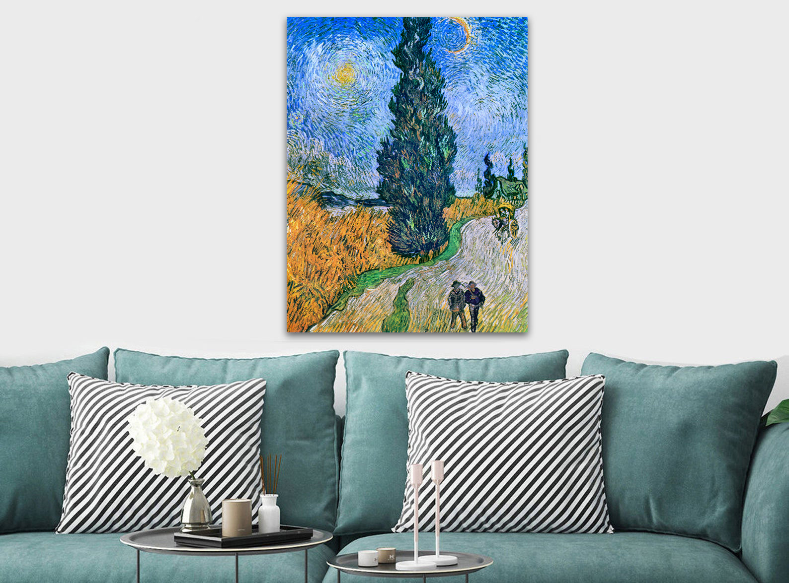 Road with Cypress and Star by Vincent van Gogh - Canvas Wall Art Framed  Print -Various Sizes