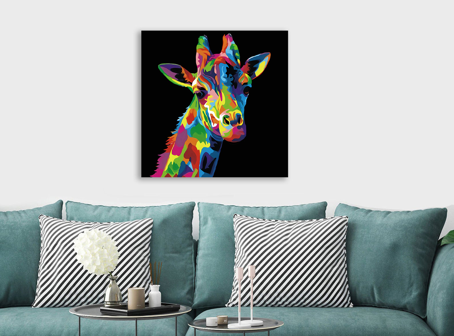 Giraffe Pop Art Multicolour - Canvas Framed Wall Art Print - Various Sizes