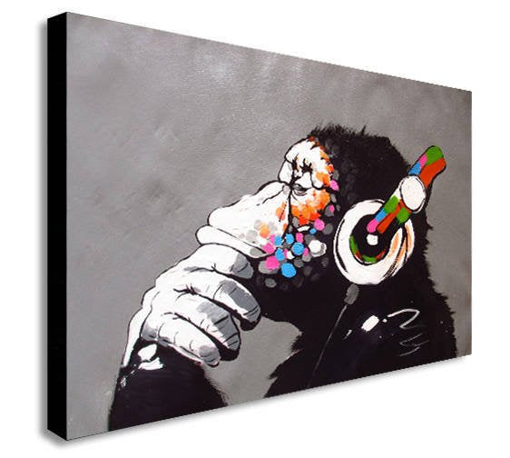 Banksy DJ Monkey Gorilla Chimp - Canvas Wall Art Framed Print- Various Sizes