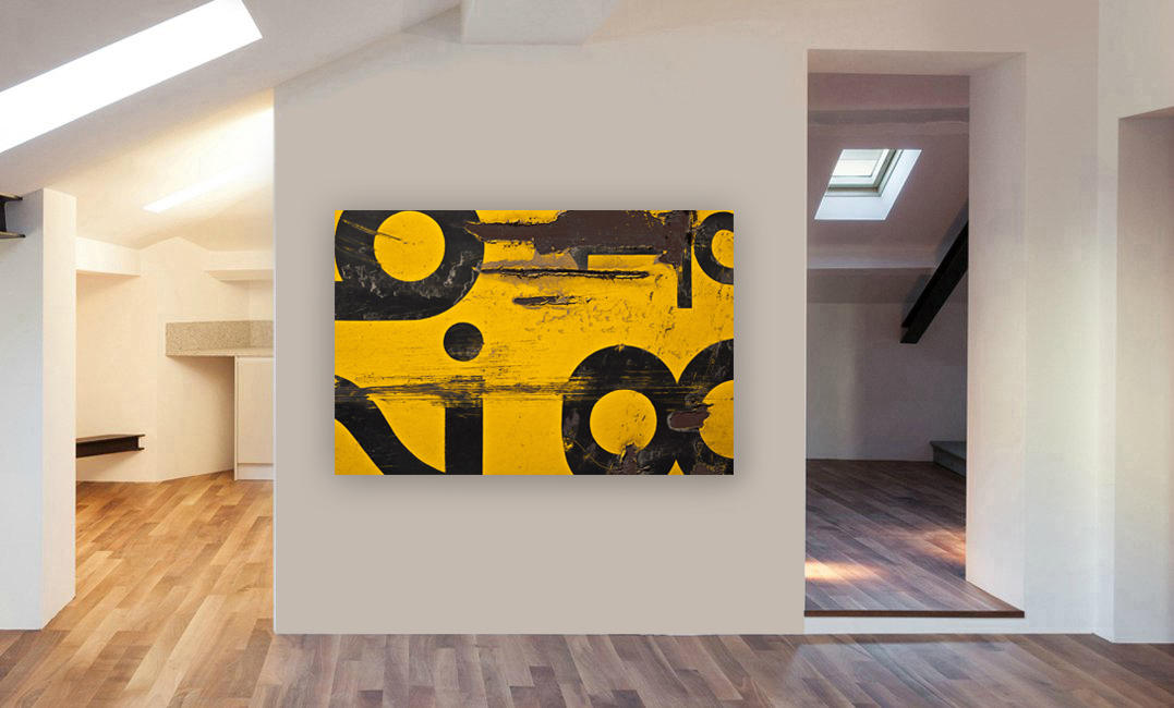 Yellow - Numbers - Abstract - Distressed - Canvas Wall Art Framed Print - Various Sizes