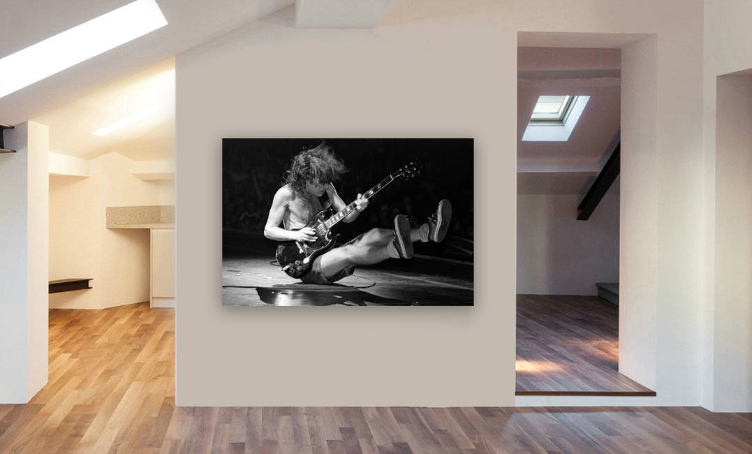 Angus Young - ACDC Live - Black And White - Canvas Wall Art Framed Print - Various Sizes
