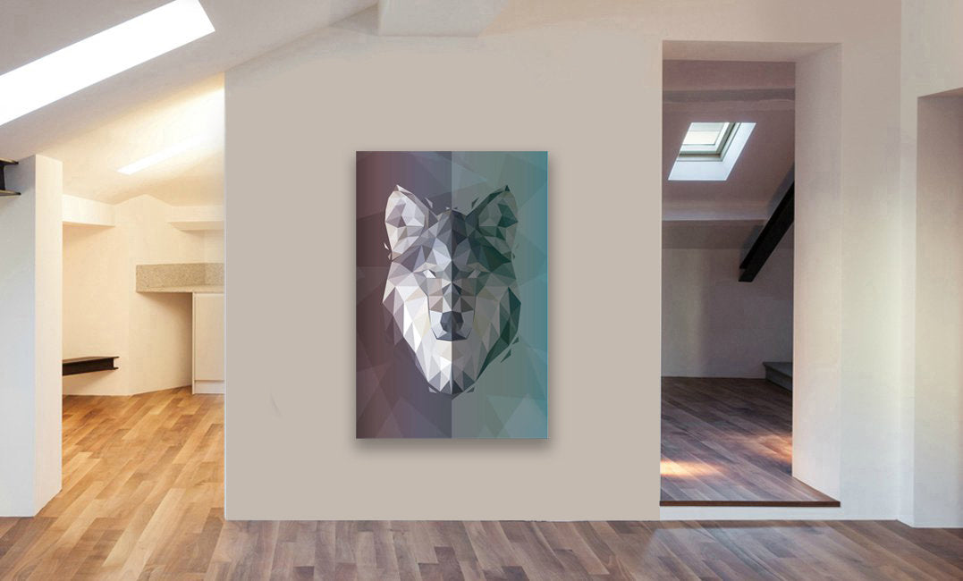 Wolf - Geometric Abstract Modern Canvas Wall Art Framed Print - Various Sizes