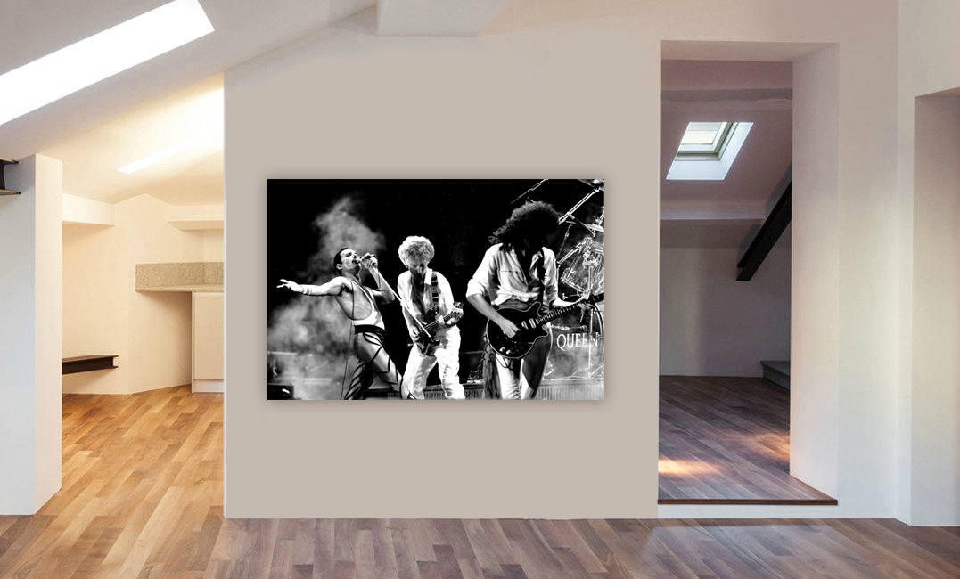 QUEEN Rock Band - Live - Black and White Canvas Wall Art Print - Various Sizes