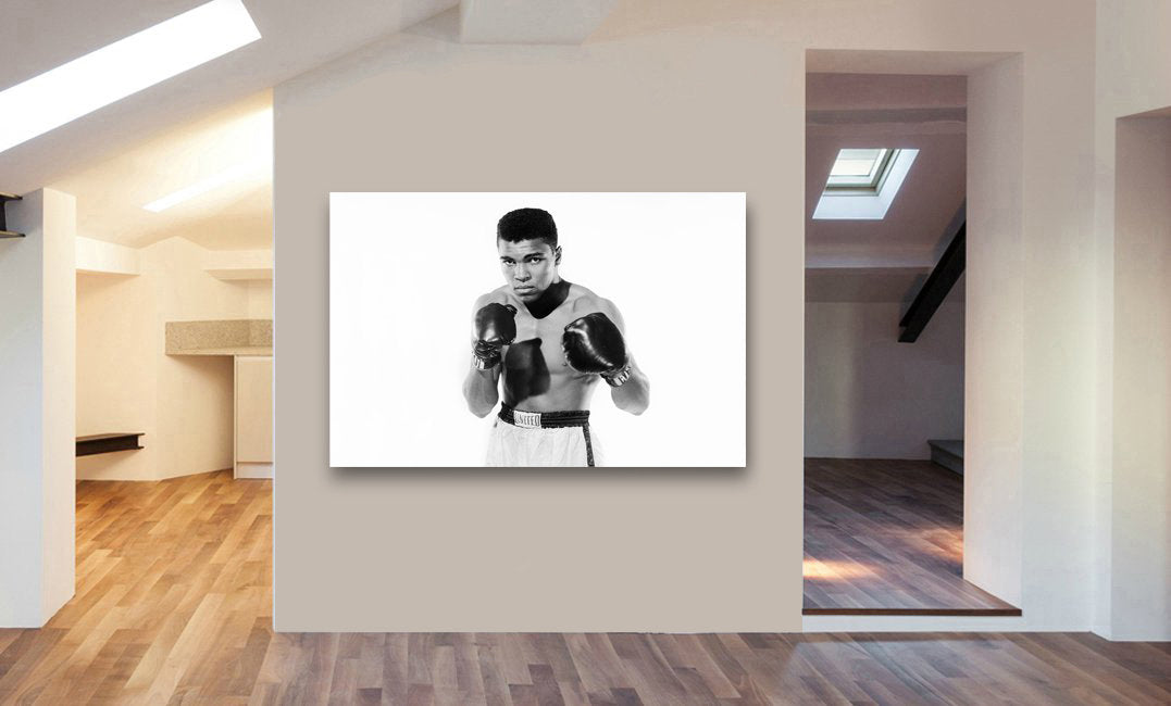Muhammad Ali - Young Black and White Canvas Wall Art Framed Print - Various Sizes