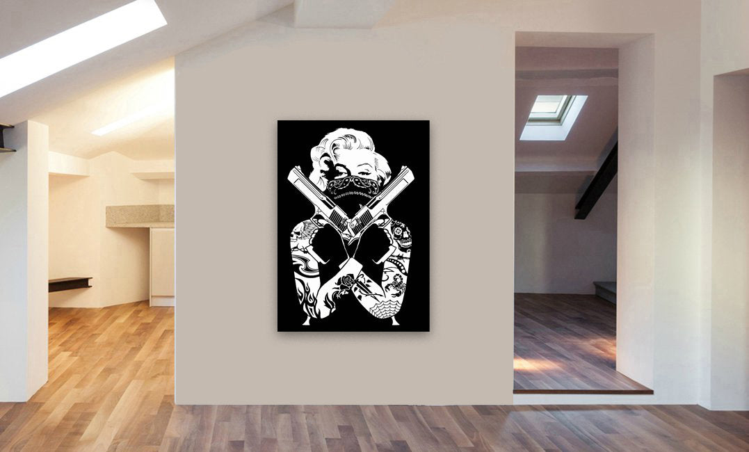 Marilyn Monroe Tattoo Guns - Canvas Framed Wall Art Print - Various Sizes
