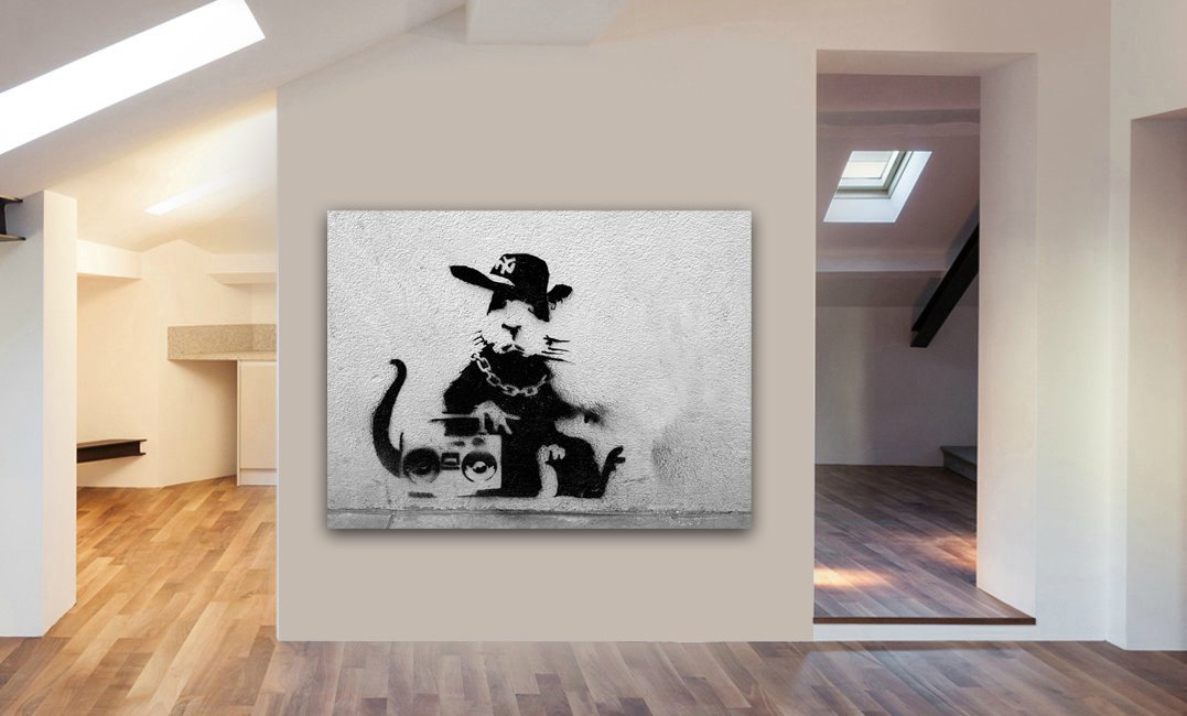 Banksy Rat Rapper - Canvas Wall Art Framed Print - Various Sizes