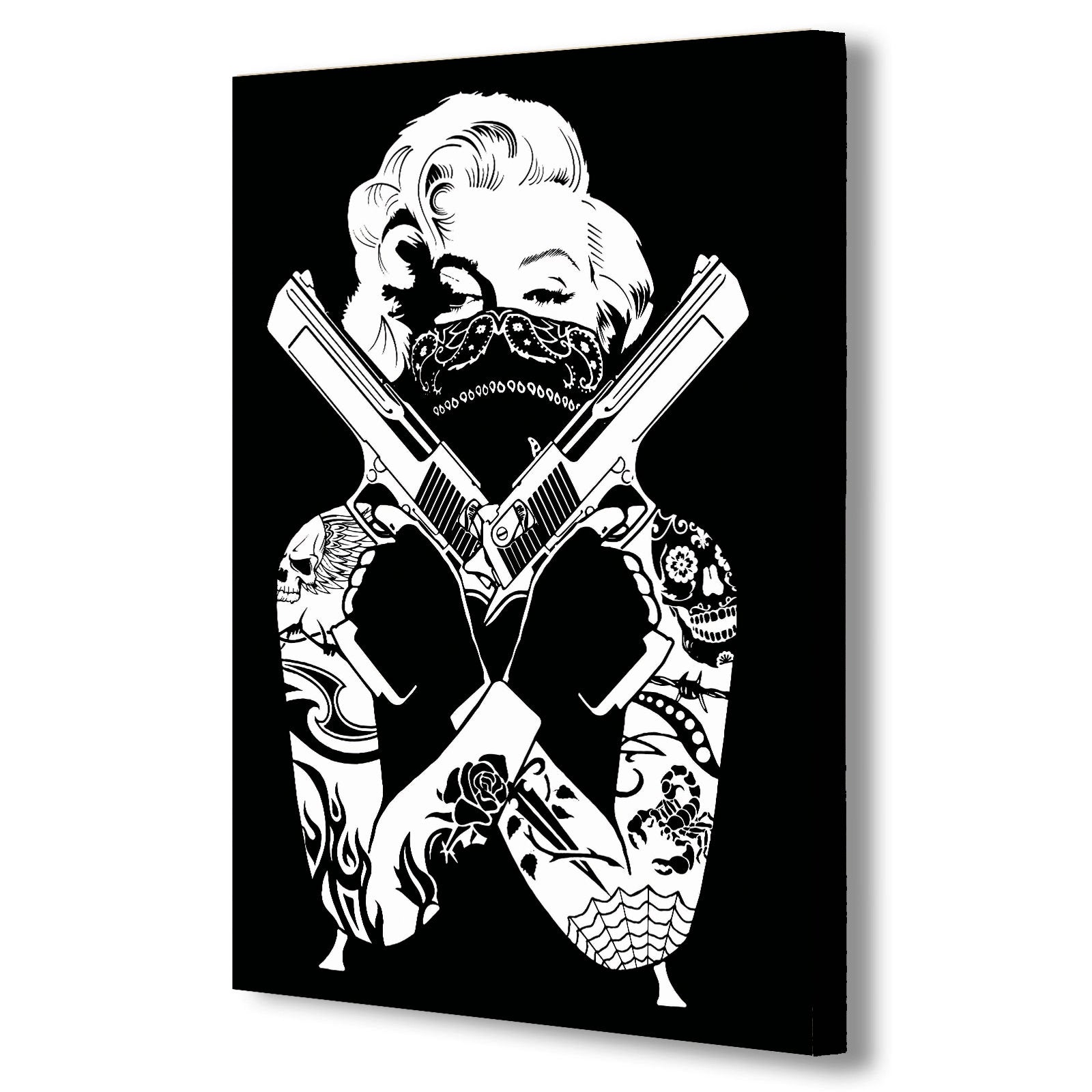 Marilyn Monroe Tattoo Guns - Canvas Framed Wall Art Print - Various Sizes