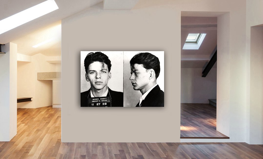 Frank Sinatra Police Mug Shot  - Black And White Canvas Wall Art Print - Various Sizes