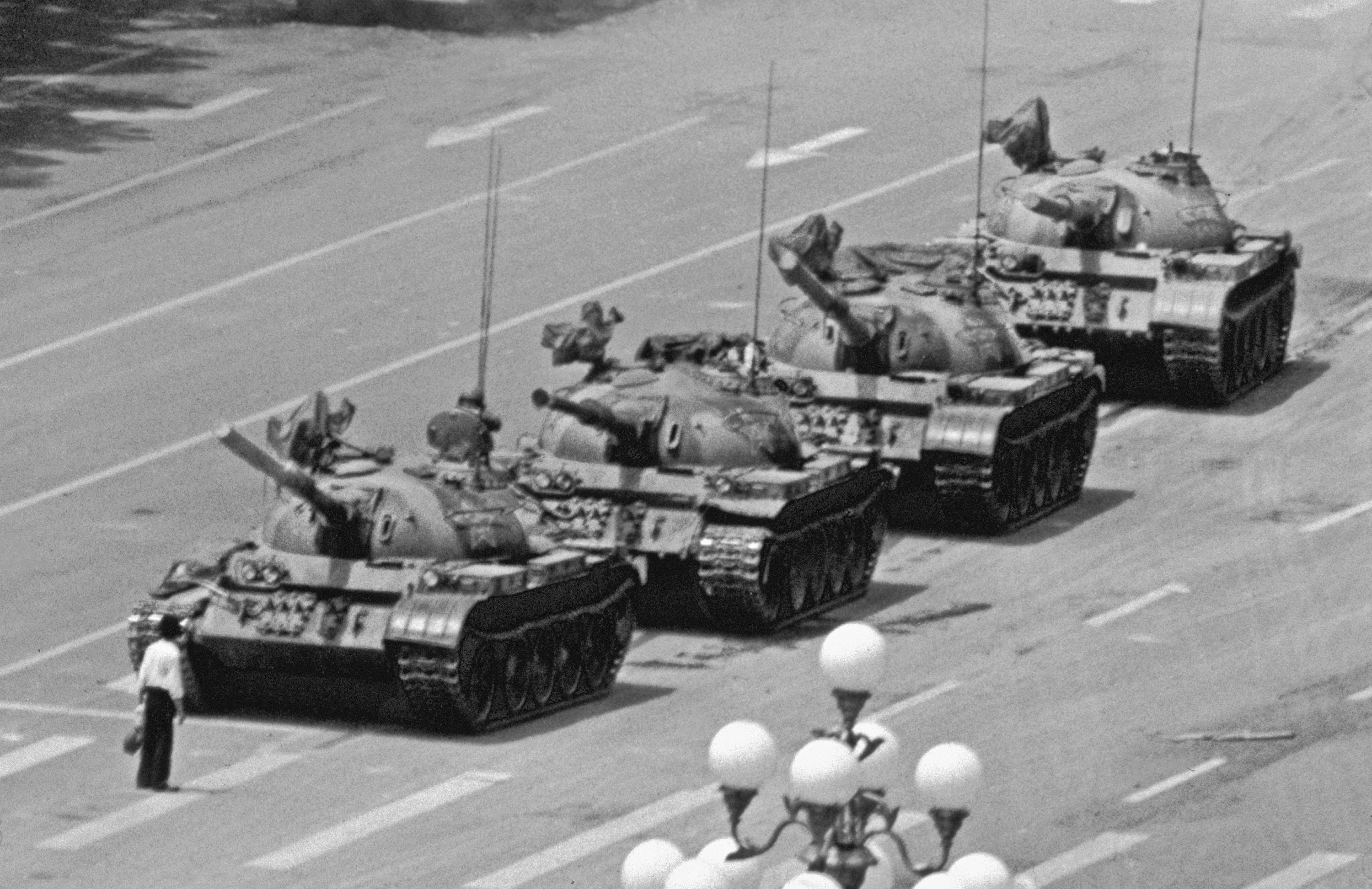 The Tank Man Tiananmen Square- Black And White Canvas Wall Art Framed Print - Various Sizes