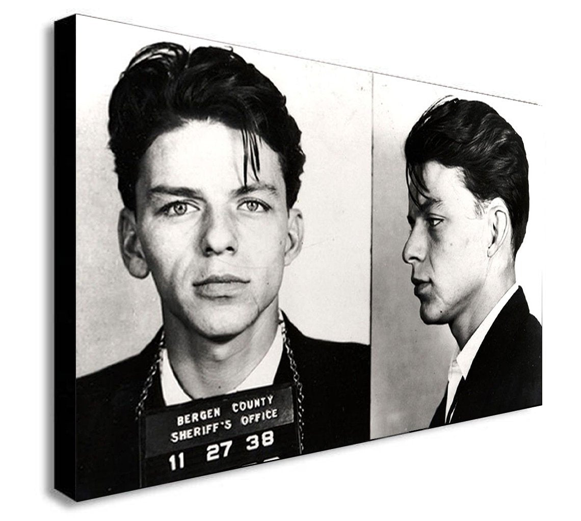 Frank Sinatra Police Mug Shot  - Black And White Canvas Wall Art Print - Various Sizes