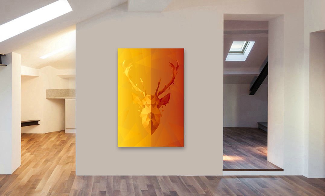 Stag - Deer - Geometrics  Abstract Modern Canvas Wall Art Framed Print - Various Sizes
