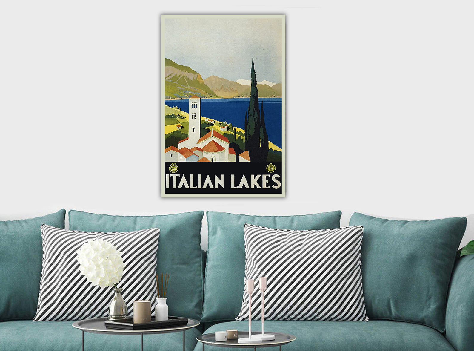 Italian Lakes - Vintage - Canvas Wall Art Framed Print - Various Sizes
